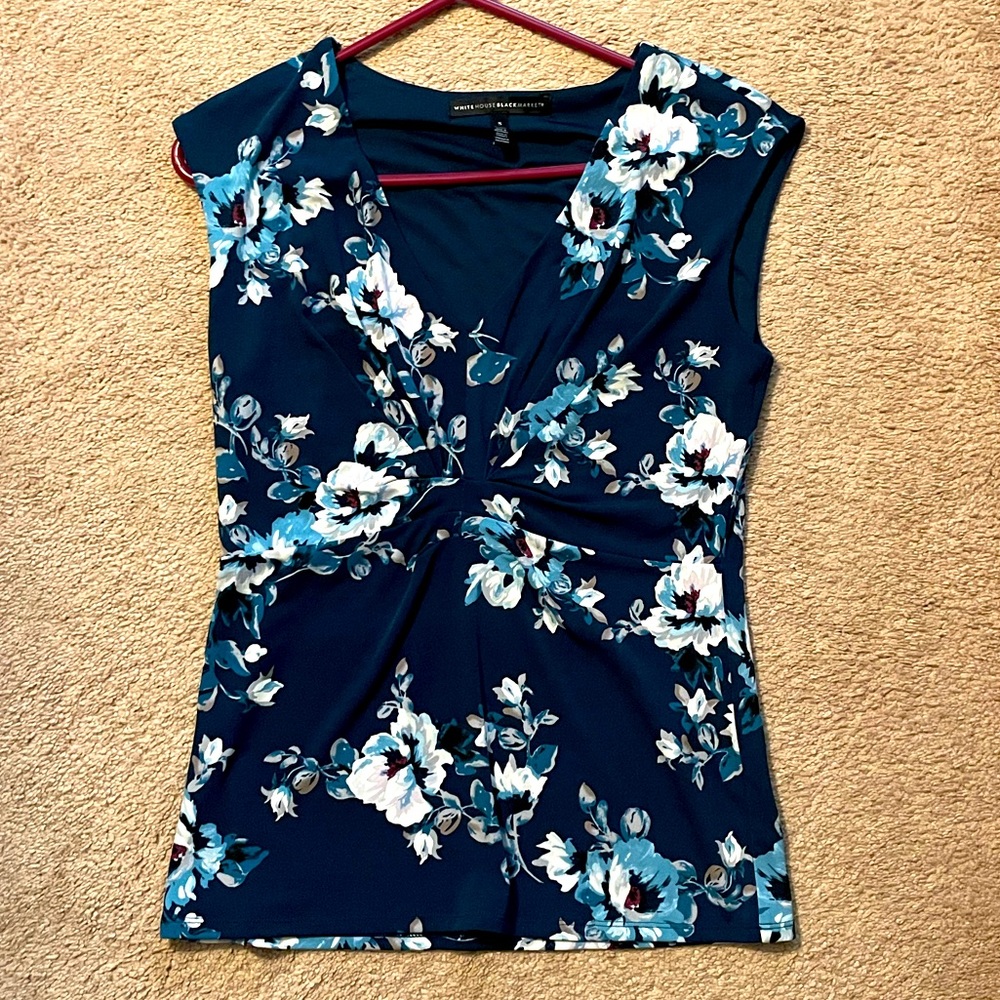 WHBM Blue Floral Blouse Top Size S